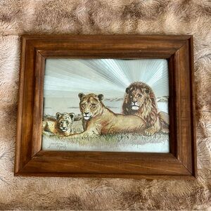 Vintage Framed Foil Lion Family Art Print by Josephine Marsh